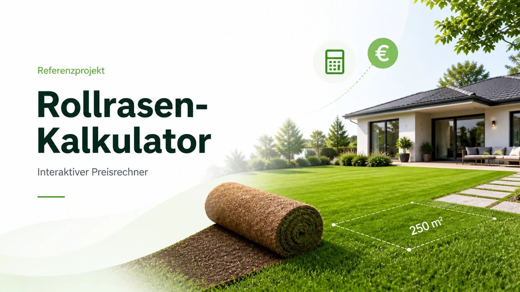 Rollrasen-Kalkulator – Online-Rechner zur Mengen- und Preisberechnung | Referenz von DevToWeb